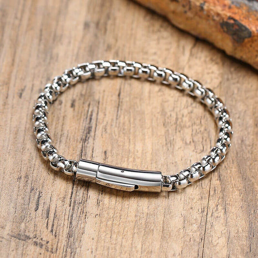 THE MEN THING Steel Bracelets ROLO SQUARE - 5mm Titanium Steel Silver Bracelet for Men & Boys (8 inch)