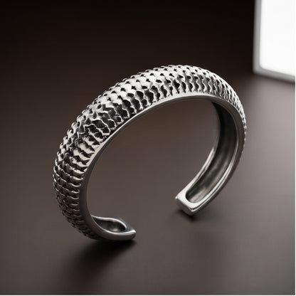 THE MEN THING Steel Bracelets SCALE CUFF - 15mm Pure Stainless Steel Open Bangle Bracelet for Men & Boys