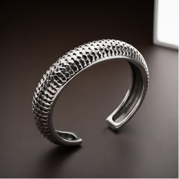 SCALE CUFF - 15mm Pure Stainless Steel Open Bangle Bracelet for Men & Boys