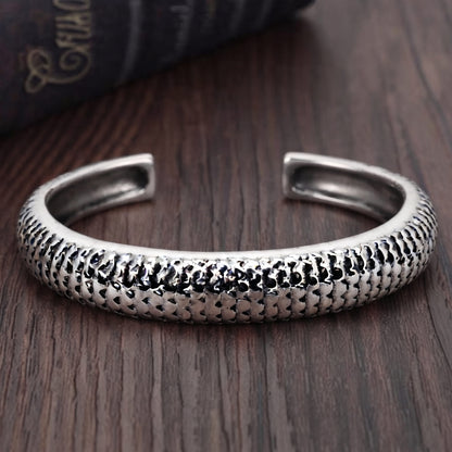THE MEN THING Steel Bracelets SCALE CUFF - 15mm Pure Stainless Steel Open Bangle Bracelet for Men & Boys