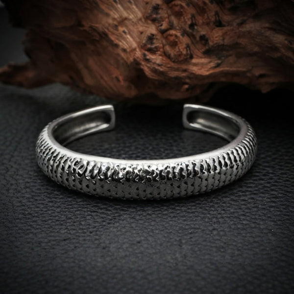 SCALE CUFF - 15mm Pure Stainless Steel Open Bangle Bracelet for Men & Boys