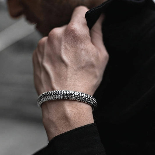 THE MEN THING Steel Bracelets SCALE CUFF - 15mm Pure Stainless Steel Open Bangle Bracelet for Men & Boys