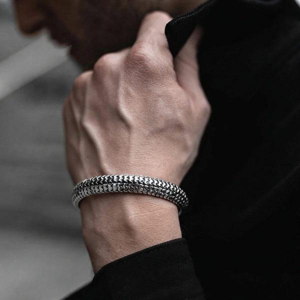 SCALE CUFF - 15mm Pure Stainless Steel Open Bangle Bracelet for Men & Boys