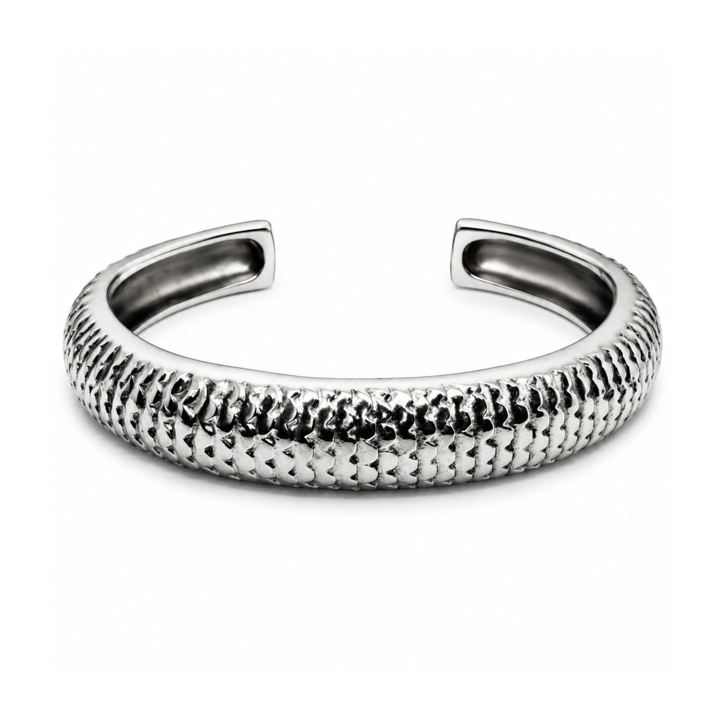 THE MEN THING Steel Bracelets SCALE CUFF - 15mm Pure Stainless Steel Open Bangle Bracelet for Men & Boys