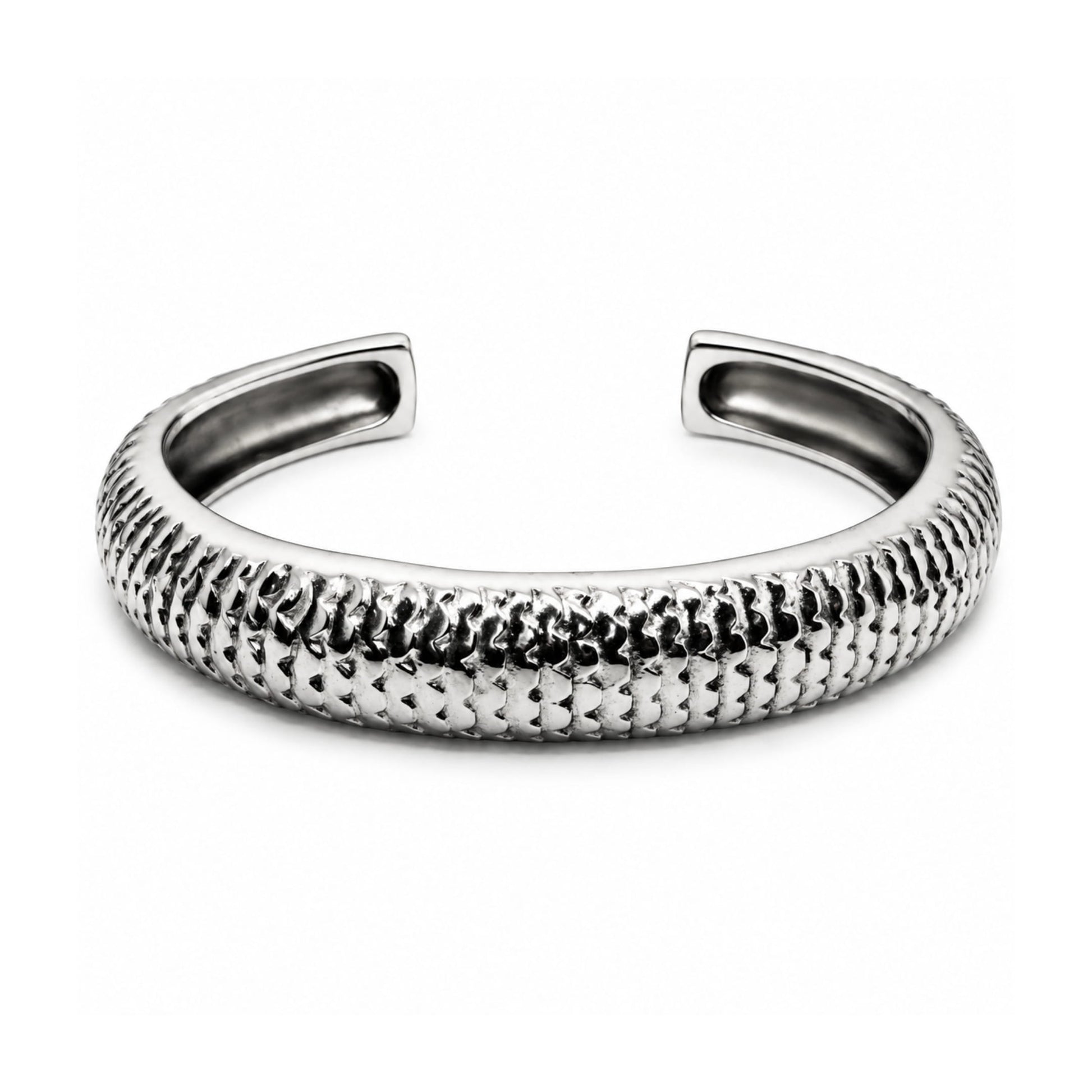 THE MEN THING Steel Bracelets SCALE CUFF - 15mm Pure Stainless Steel Open Bangle Bracelet for Men & Boys