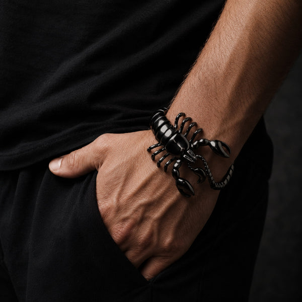 SCORPICOIL BLACK - 12mm Pure Titanium Steel Bracelet for Men & Boy (8inch)