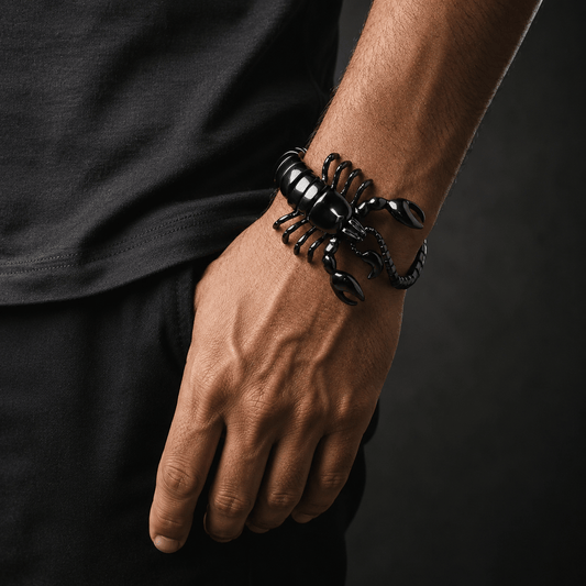 THE MEN THING Steel Bracelets SCORPICOIL BLACK - 12mm Pure Titanium Steel Bracelet for Men & Boy (8inch)