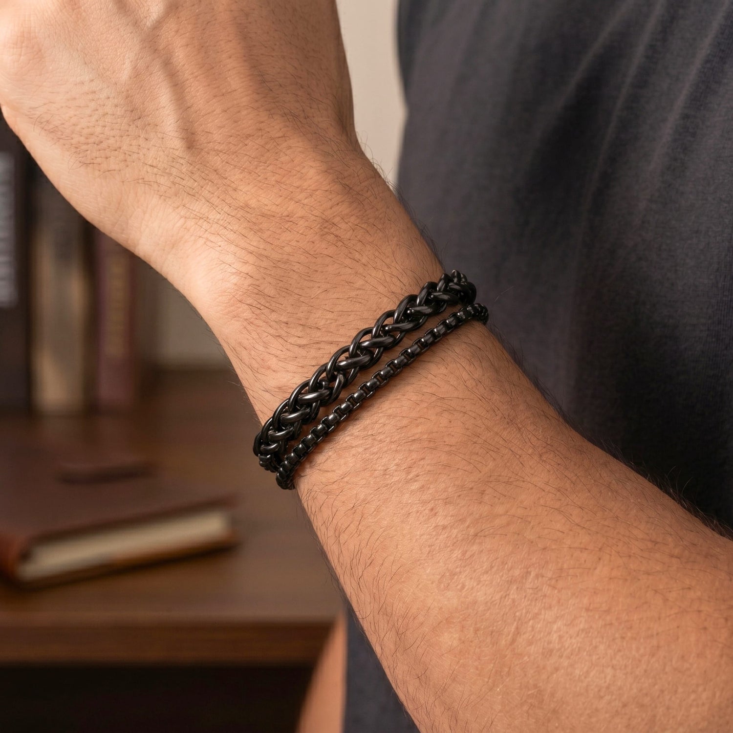 THE MEN THING Steel Bracelets SHADOW FUSION - 8mm Titanium Steel Bracelet with Lobster Clasp for Men & Boy 8 inch