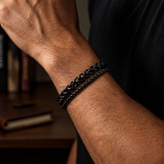 THE MEN THING Steel Bracelets SHADOW FUSION - 8mm Titanium Steel Bracelet with Lobster Clasp for Men & Boy 8 inch