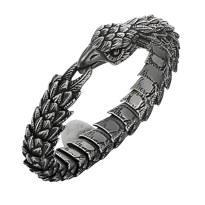 THE MEN THING Steel Bracelets SHADOW SCALE EAGLE-HEAD - 14mm Pure Titanium Steel Bracelet for Men & Boy (8inch)