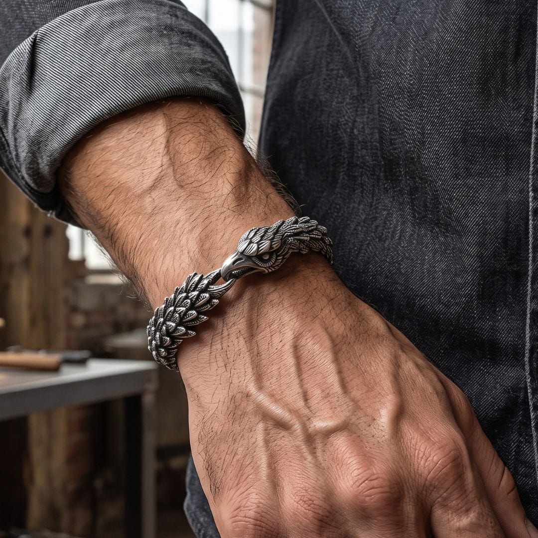 THE MEN THING Steel Bracelets SHADOW SCALE EAGLE-HEAD - 14mm Pure Titanium Steel Bracelet for Men & Boy (8inch)