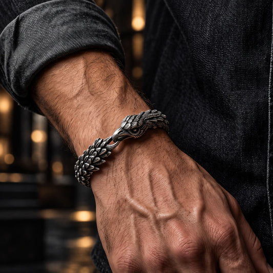 THE MEN THING Steel Bracelets SHADOW SCALE EAGLE-HEAD - 14mm Pure Titanium Steel Bracelet for Men & Boy (8inch)