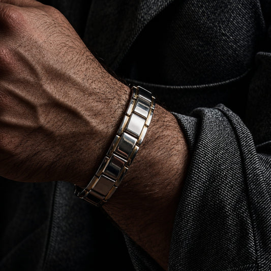 THE MEN THING Steel Bracelets SHARP ITALIAN ELE STYLE - Silver Tone - Pure Titanium Steel Bracelet for Men & Boys