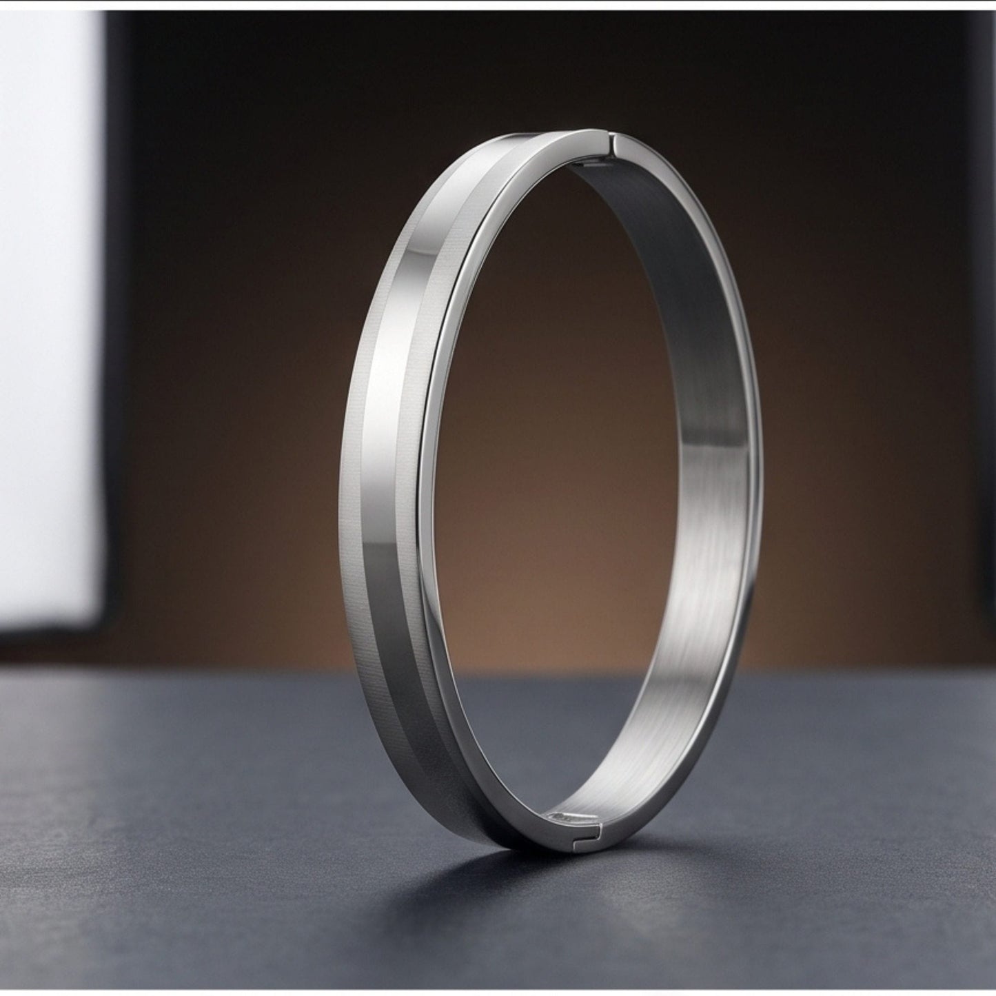 THE MEN THING Steel Bracelets SILVER TRACK - Pure Stainless Steel Bangle, Silver Color (8 inch) for Men & Boys