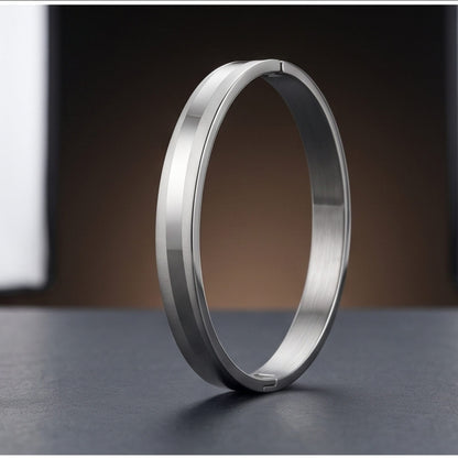 THE MEN THING Steel Bracelets SILVER TRACK - Pure Stainless Steel Bangle, Silver Color (8 inch) for Men & Boys
