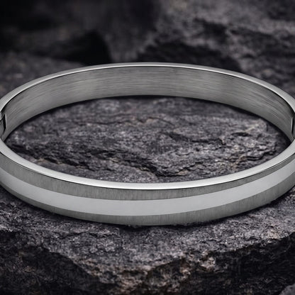 THE MEN THING Steel Bracelets SILVER TRACK - Pure Stainless Steel Bangle, Silver Color (8 inch) for Men & Boys