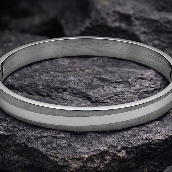 SILVER TRACK - Pure Stainless Steel Bangle, Silver Color (8 inch) for Men & Boys