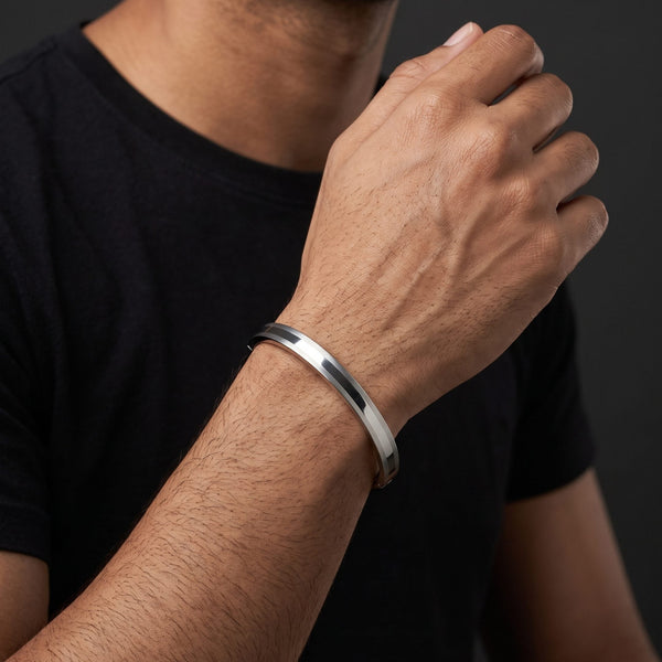 SILVER TRACK - Pure Stainless Steel Bangle, Silver Color (8 inch) for Men & Boys