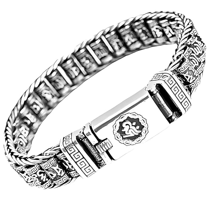 THE MEN THING Steel Bracelets SIX SIGN MANTRA LINK - "11.5"mm Pure Alloy Bracelet with Open Box Clasps for Men & Boy (8 inch)