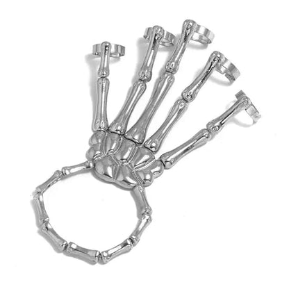 THE MEN THING Steel Bracelets SKELETON HAND - Full Hand Skeleton Bracelet with Ring Metal Elasticity Adjustable for Men & Boys