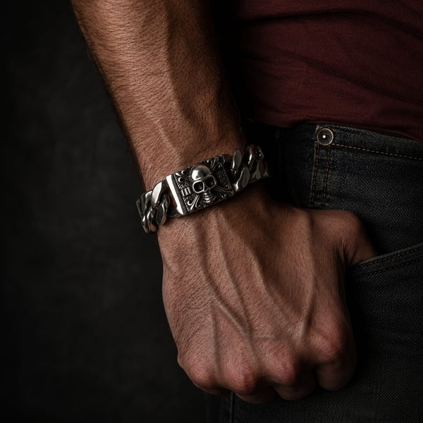 SKULL KING - 20mm Pure Titanium Steel , Heavy Biker Bracelet for Men & Boy (8inch)