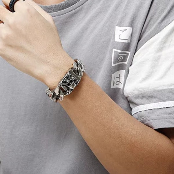 SKULL KING BRACELET - 20mm Pure Titanium Steel Bracelet, Heavy Biker Bracelet for Men & Boy (8inch)