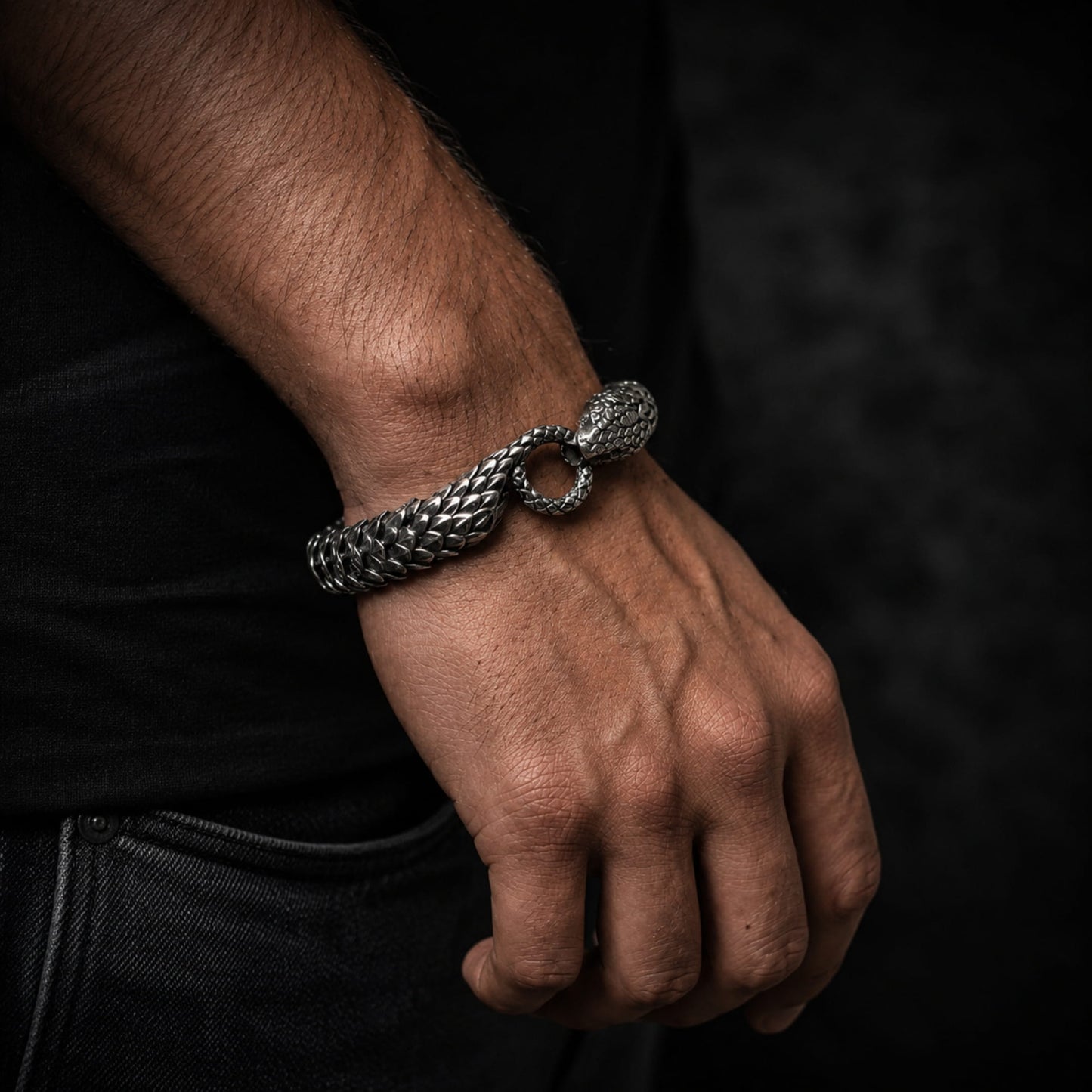 THE MEN THING Steel Bracelets SNAKE BITE - 14mm Pure Titanium Steel Bracelet for Men & Boy (8inch)