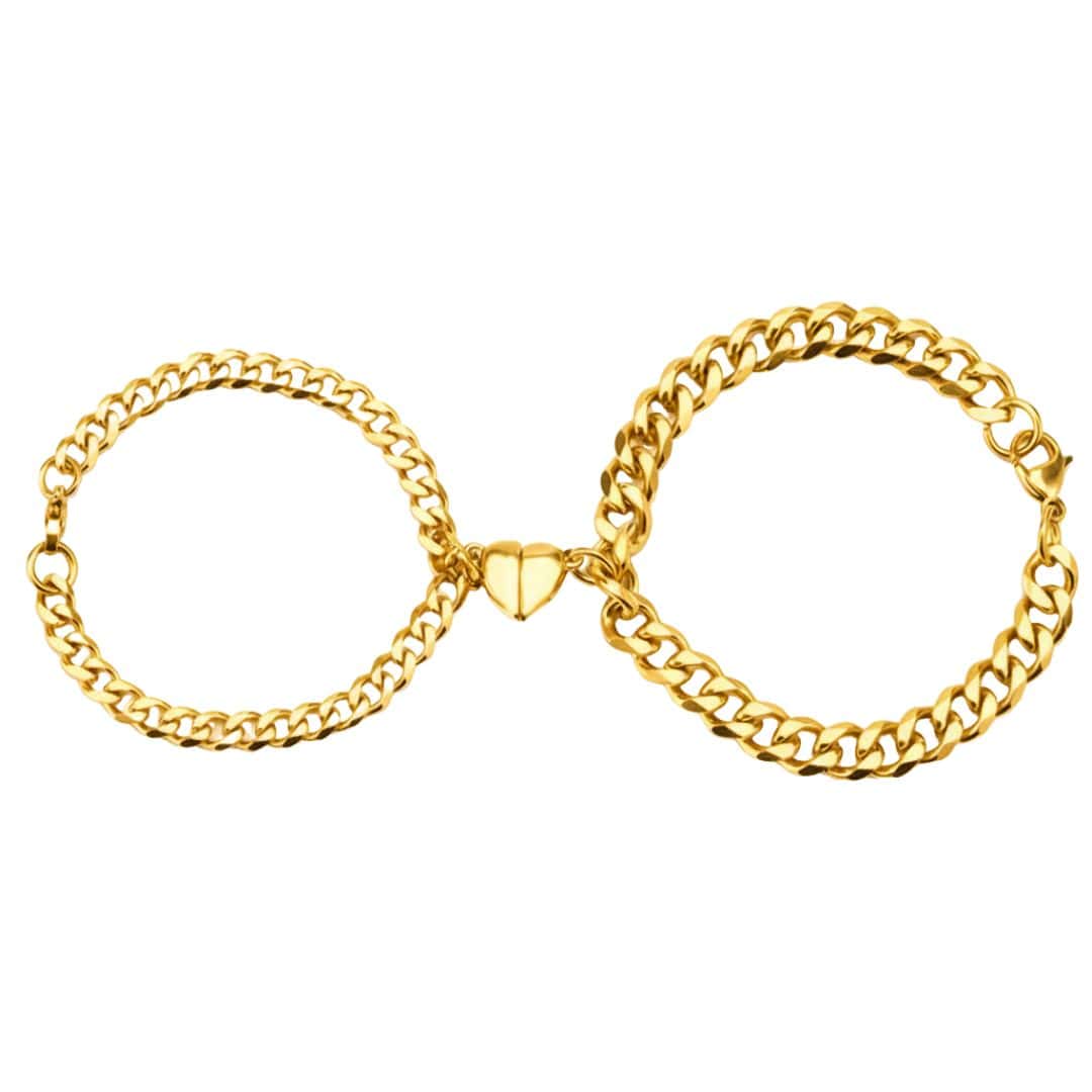 THE MEN THING Steel Bracelets SPLIT HEART CUBAN LINK - Golden - Pure Titanium Steel Adjustable Bracelet for Men & Boys