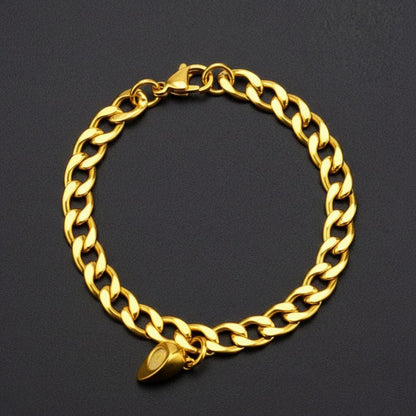 THE MEN THING Steel Bracelets SPLIT HEART CUBAN LINK - Golden - Pure Titanium Steel Adjustable Bracelet for Men & Boys