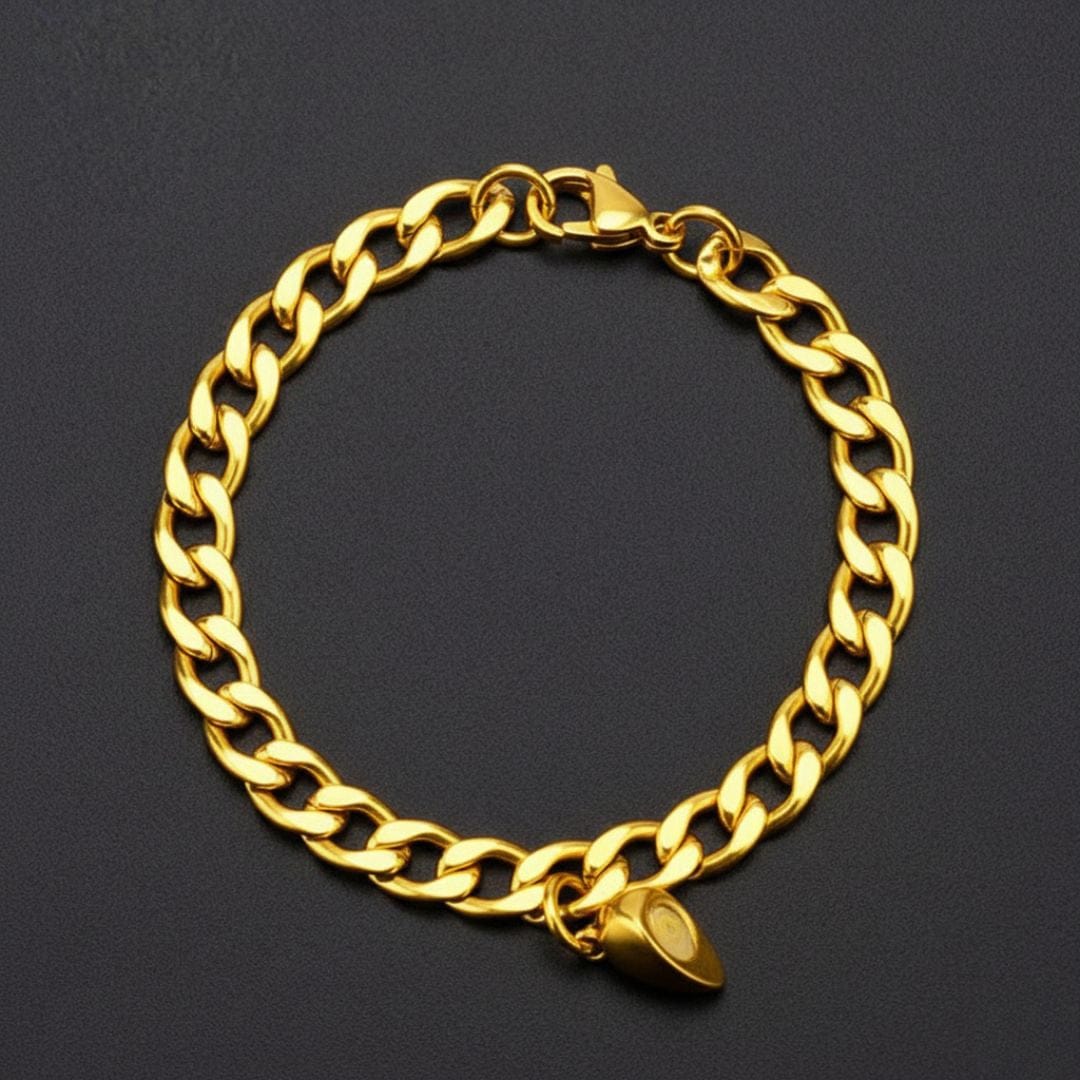 THE MEN THING Steel Bracelets SPLIT HEART CUBAN LINK - Golden - Pure Titanium Steel Adjustable Bracelet for Men & Boys