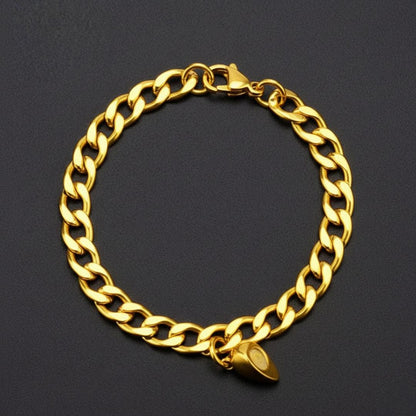 THE MEN THING Steel Bracelets SPLIT HEART CUBAN LINK - Golden - Pure Titanium Steel Adjustable Bracelet for Men & Boys