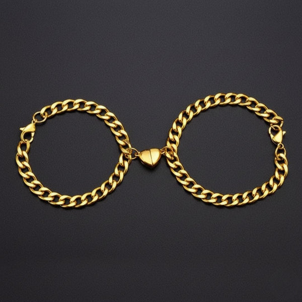 SPLIT HEART CUBAN LINK - Golden - Pure Titanium Steel Adjustable Bracelet for Men & Boys