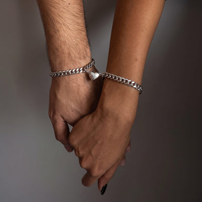 THE MEN THING Steel Bracelets SPLIT HEART CUBAN LINK - Steel - Pure Titanium Steel Adjustable Bracelet for Men & Boys