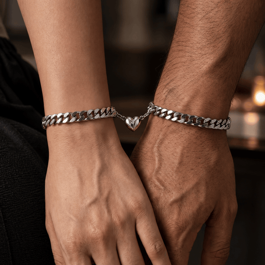THE MEN THING Steel Bracelets SPLIT HEART CUBAN LINK - Steel - Pure Titanium Steel Adjustable Bracelet for Men & Boys