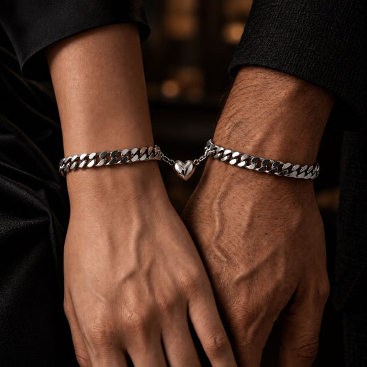 THE MEN THING Steel Bracelets SPLIT HEART CUBAN LINK - Steel - Pure Titanium Steel Adjustable Bracelet for Men & Boys