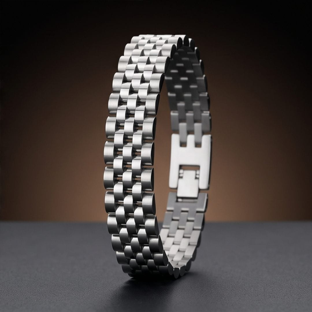 THE MEN THING Steel Bracelets STEEL GRID BRACELET - 12mm Pure Silver Titanium Stainless Steel Bracelet, steel Chain Bracelet for Men & Boy (8inch)