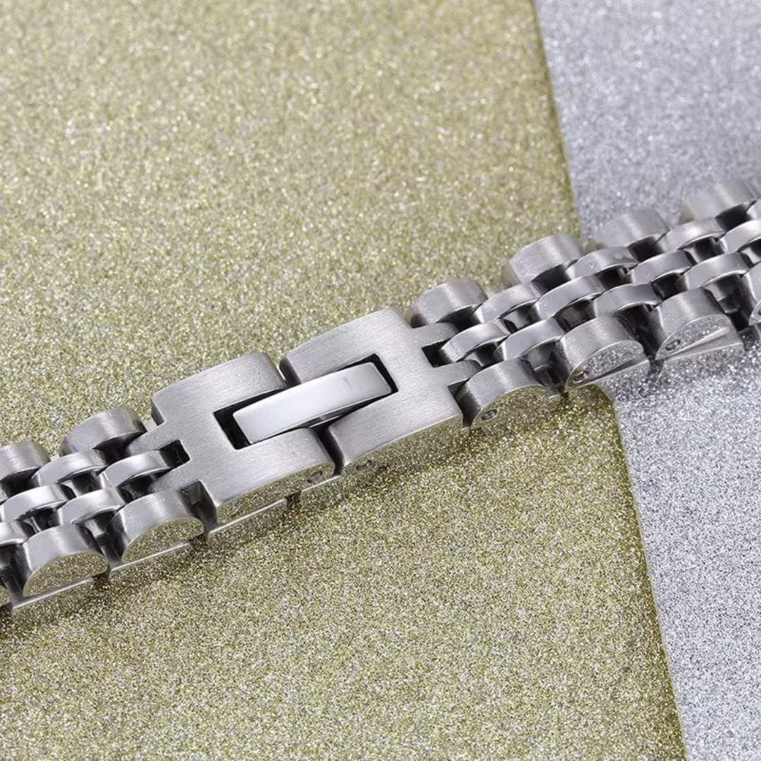 THE MEN THING Steel Bracelets STEEL GRID BRACELET - 12mm Pure Silver Titanium Stainless Steel Bracelet, steel Chain Bracelet for Men & Boy (8inch)