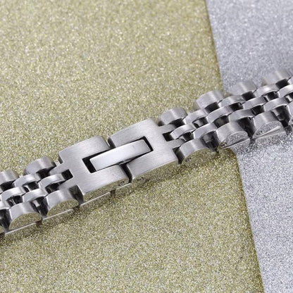 THE MEN THING Steel Bracelets STEEL GRID BRACELET - 12mm Pure Silver Titanium Stainless Steel Bracelet, steel Chain Bracelet for Men & Boy (8inch)