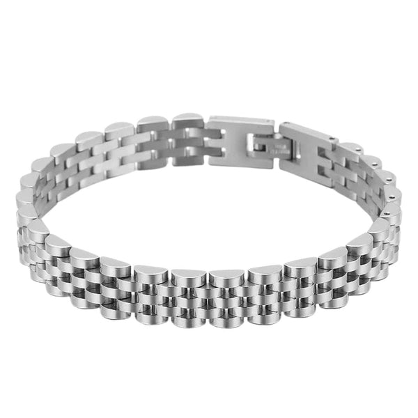 STEEL GRID BRACELET - 12mm Pure Silver Titanium Stainless Steel Bracelet, steel Chain Bracelet for Men & Boy (8inch)