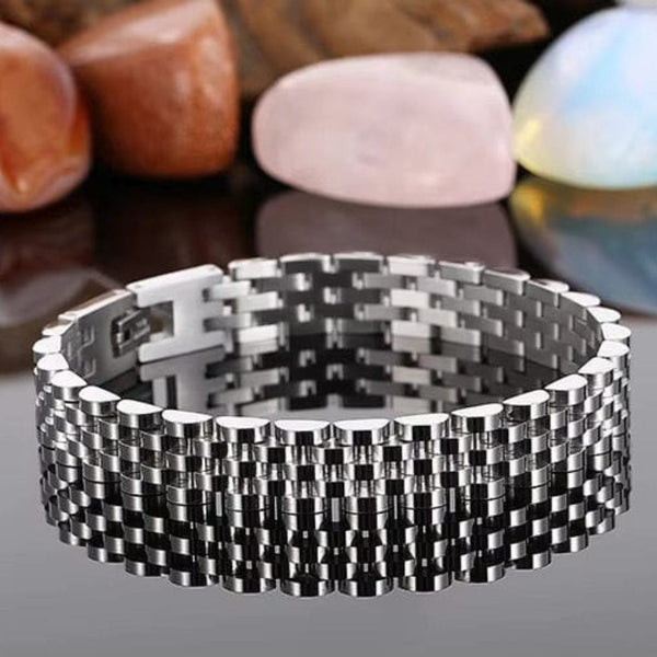 STEEL GRID BRACELET - 12mm Pure Silver Titanium Stainless Steel Bracelet, steel Chain Bracelet for Men & Boy (8inch)