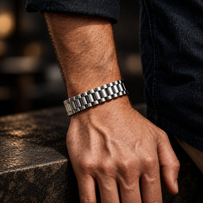 THE MEN THING Steel Bracelets STEEL GRID BRACELET - 12mm Pure Silver Titanium Stainless Steel Bracelet, steel Chain Bracelet for Men & Boy (8inch)