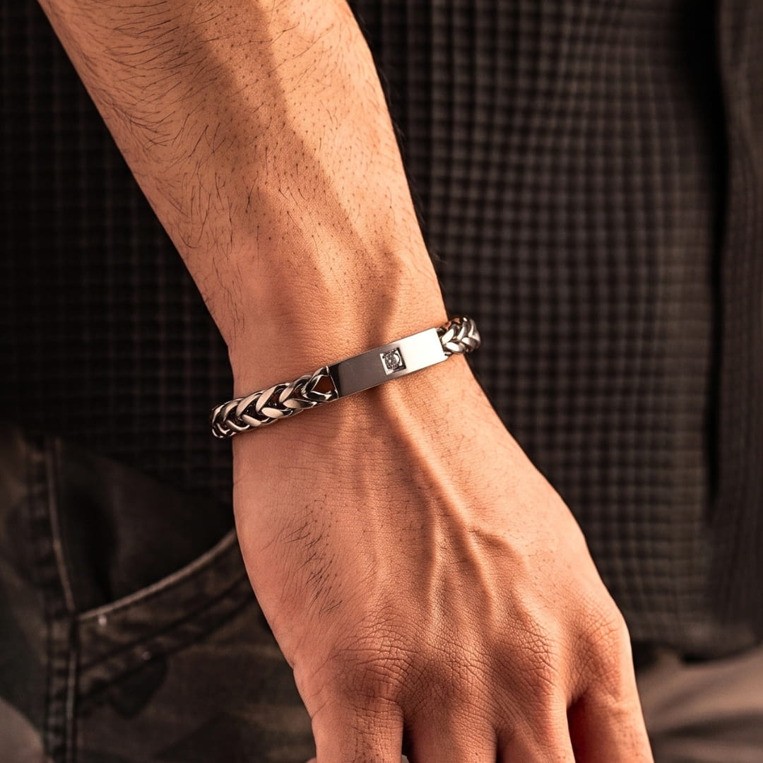 THE MEN THING Steel Bracelets STEEL NEXUS - 6mm Pure Titanium Steel Bracelet with Snap-lock Clasp for Men & Boy (8 inch)