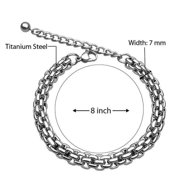 STEELBOX -  7mm Stainless Steel Bracelet, American Style - 8 inch with Adjustable Lobster Claw Buckle for Men & Boys