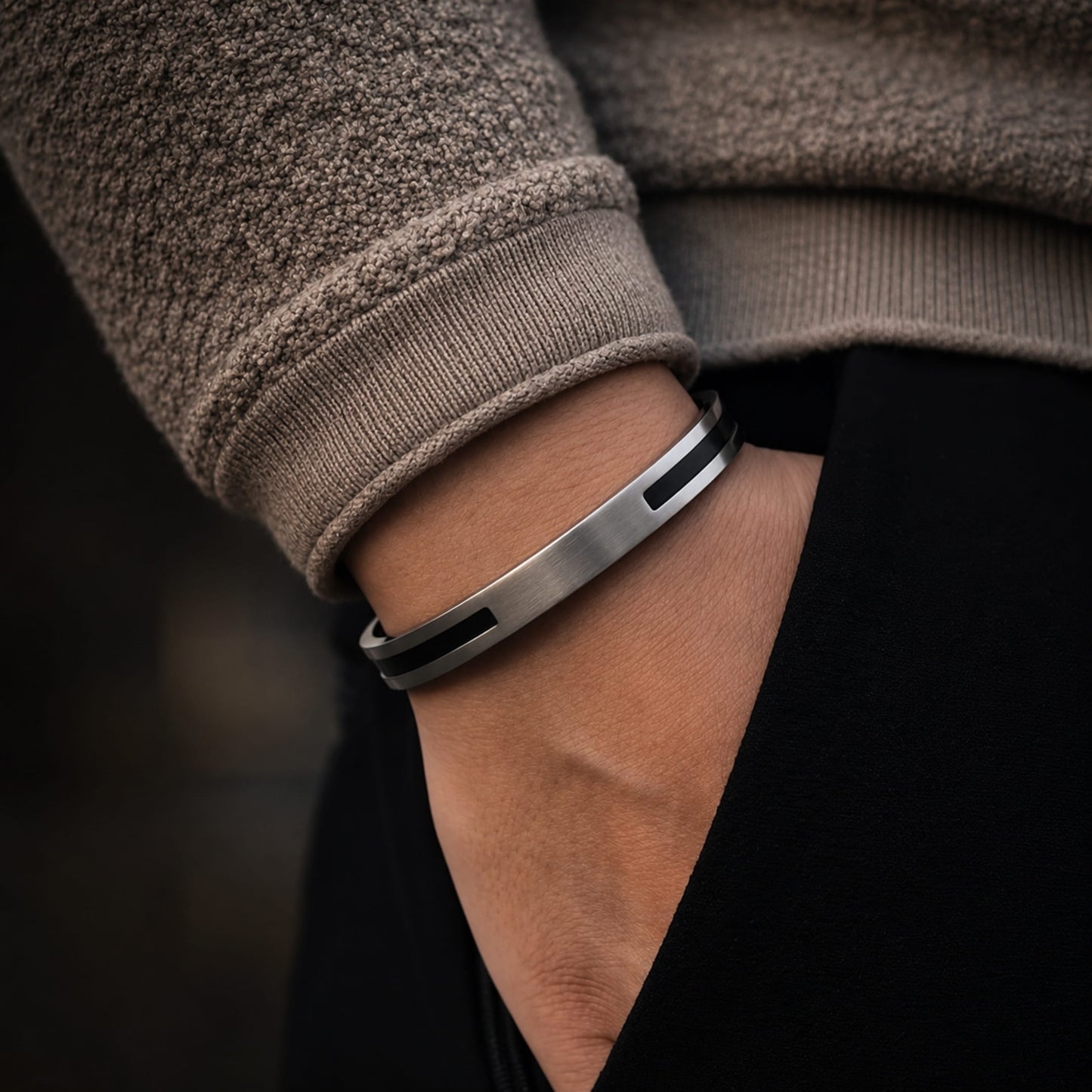 THE MEN THING Steel Bracelets STOIC SILVER - "6.5"mm Pure Stainless Steel Open Bangle Bracelet (Adjustable) for Men & Boys
