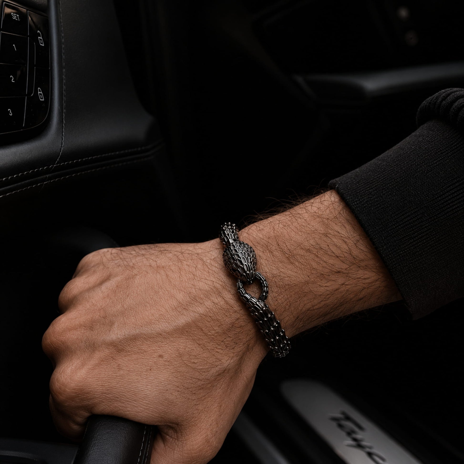 THE MEN THING Steel Bracelets TALONS - 10mm Pure Titanium Steel Gun Plated Black Color Bracelet for Men & Boy (8 inch)