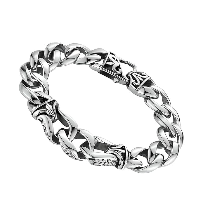 THE MEN THING Steel Bracelets TENACITY - "12"mm Pure Stainless Steel Bracelet with Lobster Claw Buckle for Men & Boys (8 inch)