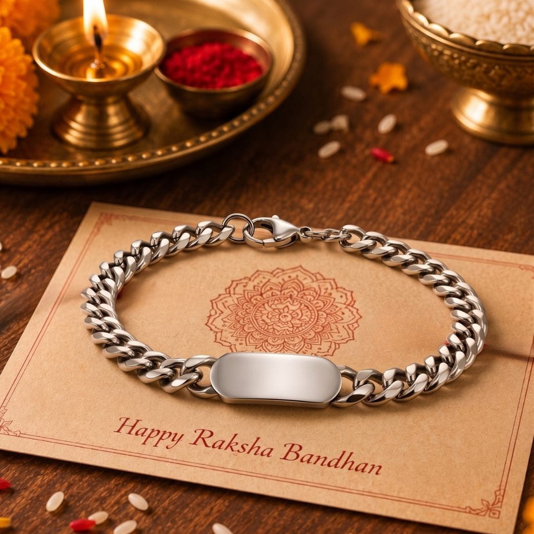 THE MEN THING Steel Bracelets The Perfect Rakhi Gift For Every Brother – ANCHOR TAG - Stainless Steel Bracelet With Timeless Style (8 inch)