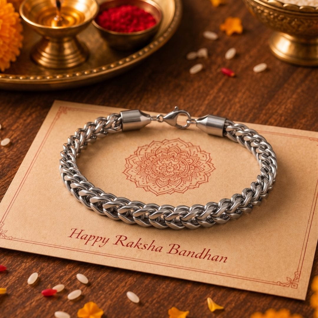 THE MEN THING Steel Bracelets The Perfect Rakhi Gift For Every Brother – CHROME RIDER - Stainless Steel Bracelet With Timeless Style (8 inch)