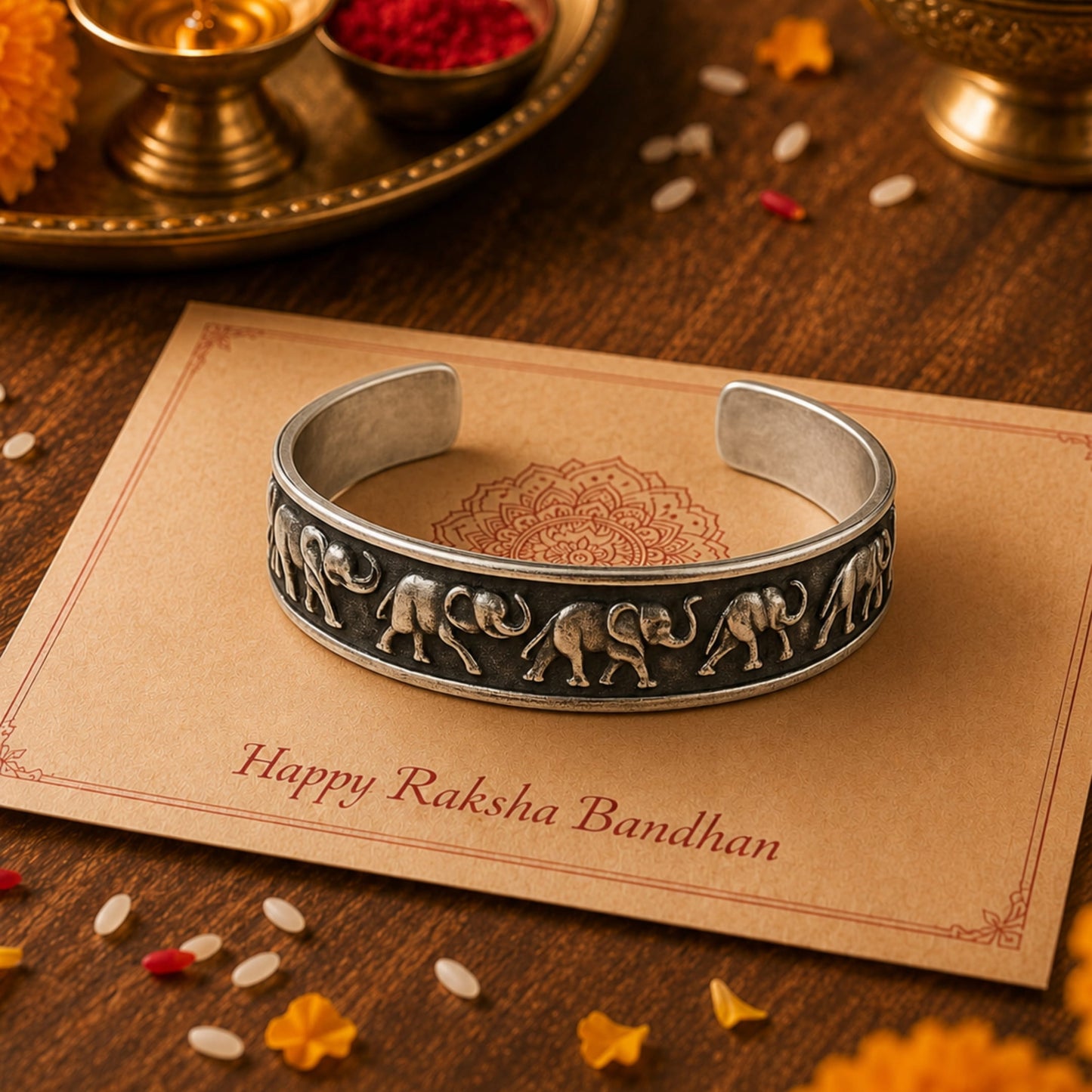 THE MEN THING Steel Bracelets The Perfect Rakhi Gift For Every Brother – ELEPHANT GRACE - Premium Stainless Steel Open Bangle Bracelets With Timeless Style (Adjustable)