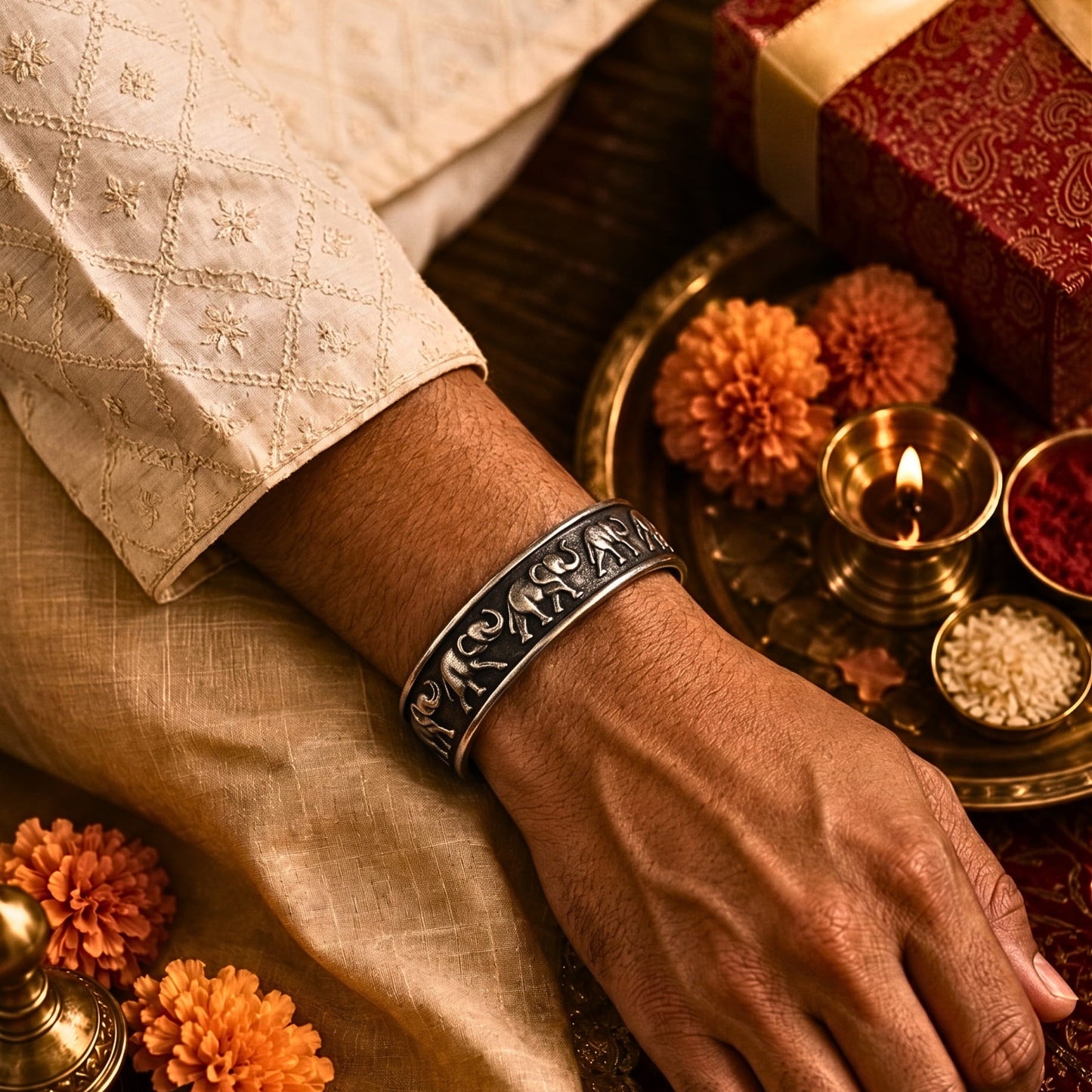 THE MEN THING Steel Bracelets The Perfect Rakhi Gift For Every Brother – ELEPHANT GRACE - Premium Stainless Steel Open Bangle Bracelets With Timeless Style (Adjustable)
